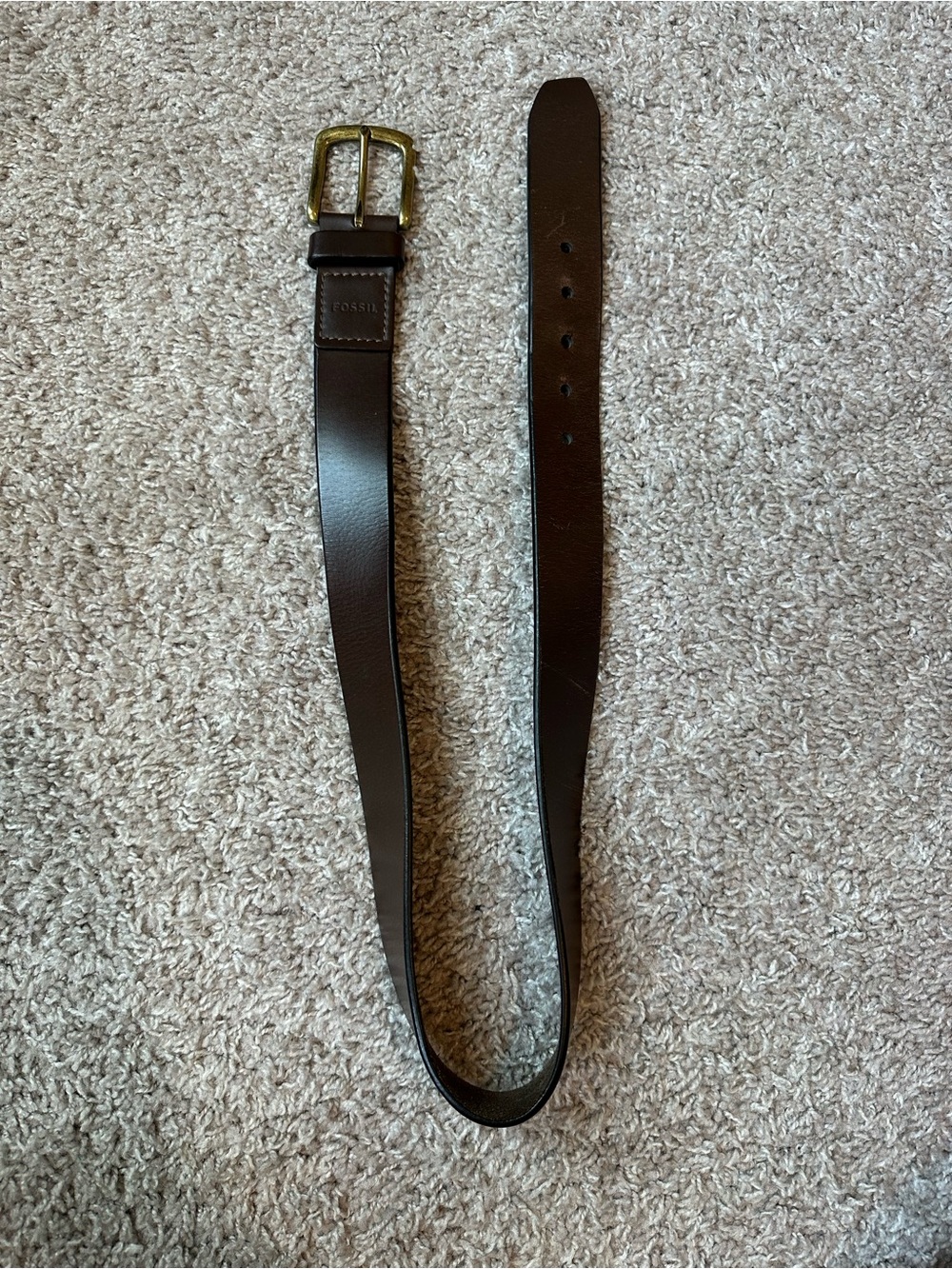 Fossil Men's Brown Leather Belt with Brass Buckle